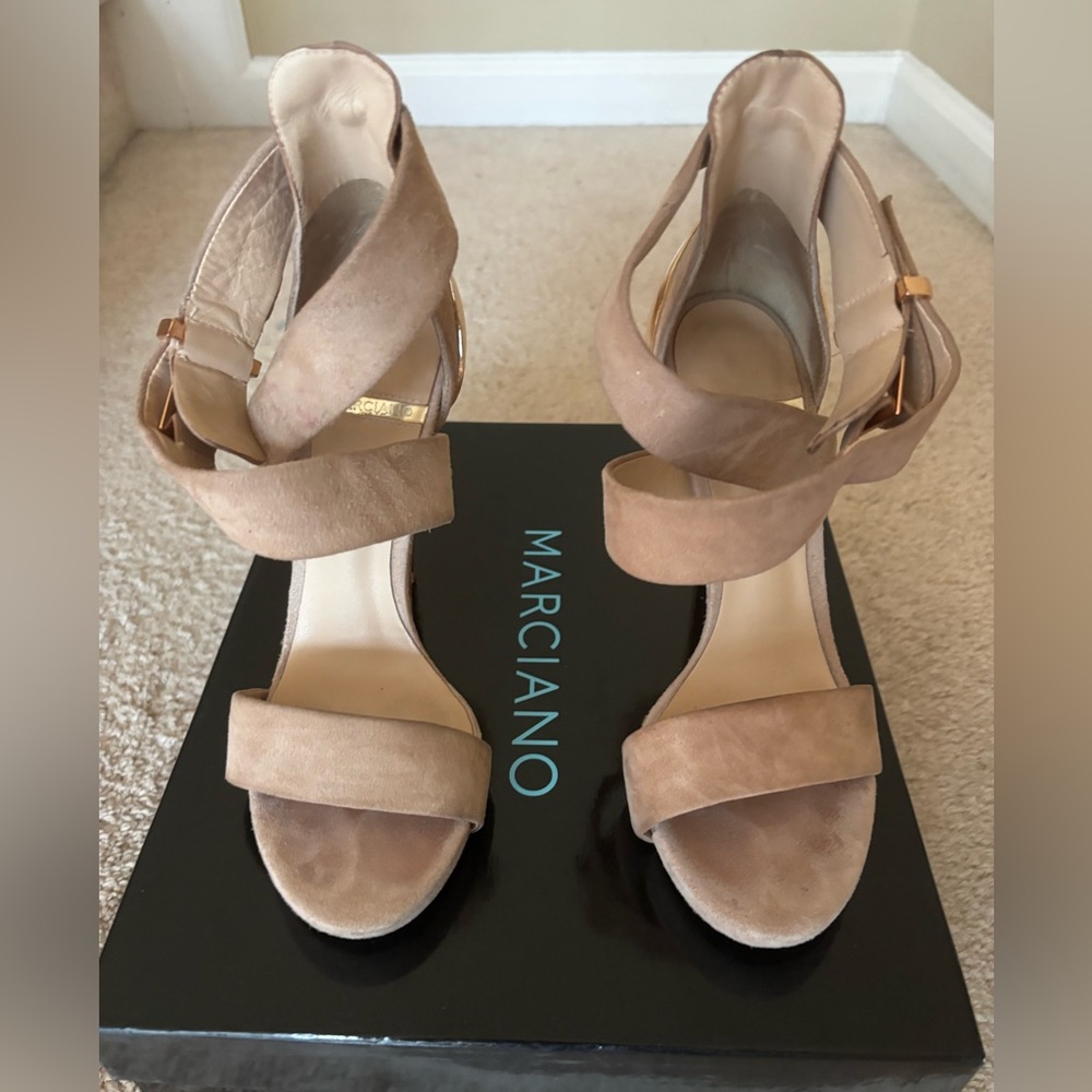 Marciano Light Natural Suede Strappy Heel